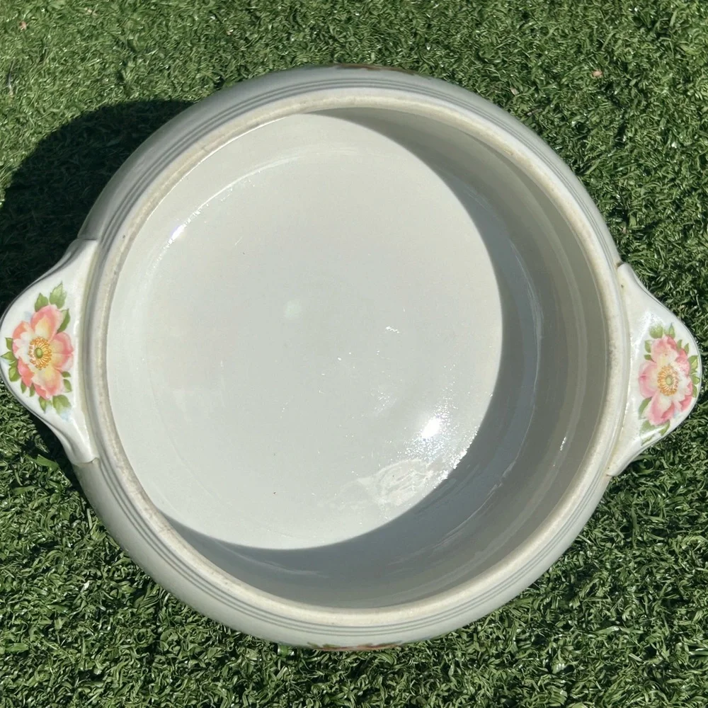 Vintage 1950s Halls Rose White 658 Stoneware Casserole Dish & Lid MCM Made USA